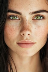 Fototapeta premium Close-up Portrait of a Woman with Freckles and Green Eyes