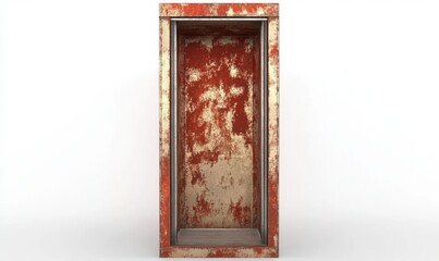 Rusty elevator shaft interior, isolated on white background,  industrial setting, potential use for design