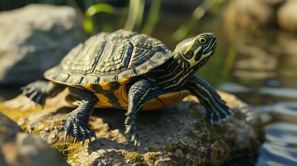 Fototapeta premium 3D model of a multi-colored pond turtle