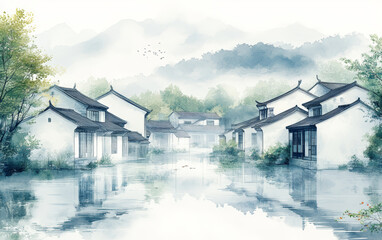Chinese traditional ancient architecture residential landscape art background
