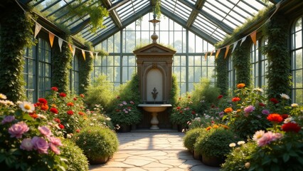 Obraz premium Orangery Filled With Flowers, Greenery
