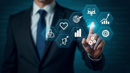 Businessman Touching Digital Icon Display Screen