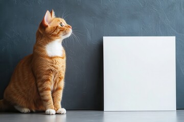 Canvas Sign for Spay and Neuter Awareness Featuring an Orange Tabby Cat in a Cozy Indoor Setting