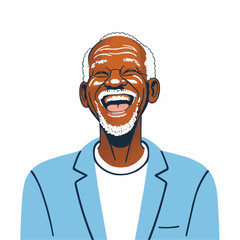 Obraz premium Laughing senior African American man portrait, elderly joy vector illustration