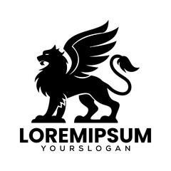 Eagle horse and dragon vector logo design with animal silhouettes and symbols