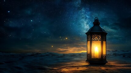 Fototapeta premium Glowing lantern under starry night sky