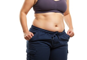 Naklejka premium Inspiring Weight Loss Transformation, Woman Showing Fitness Progress with Loose Pants