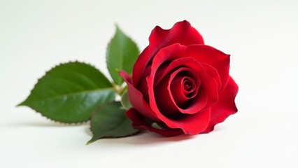 Fototapeta premium Single Red Rose Against White Background