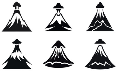  black and white volcano icons on a white background
