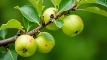 Green Apples On Branch- Summer Harvest