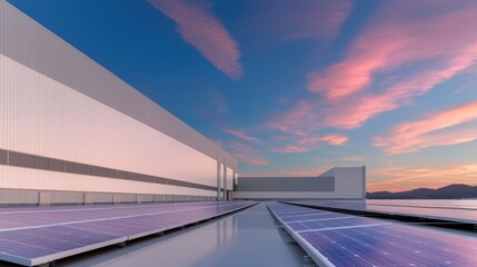 Modern industrial complex with rooftop solar panels