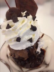 served of Ice Cream Sundae, Chocolate ice cream scopes