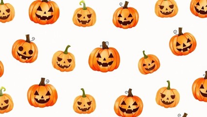 Watercolor Halloween Pumpkins Seamless Repeat Pattern