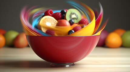 Fruits Spinning in a Colorful Bowl with Motion Energy