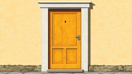 A Vibrant Yellow Door in a Stone Frame with a textured ochre wall