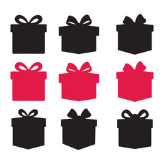 Gift Box Pattern Design  Red and Black Present Icons Silhouette Vector White Background 