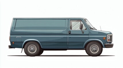 Classic teal van illustration, side view, isolated on white.