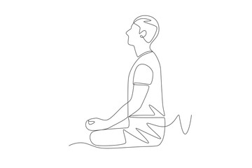 A man meditating. Meditation concept one-line drawing