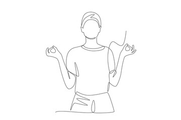 Woman meditating. Meditation concept one-line drawing