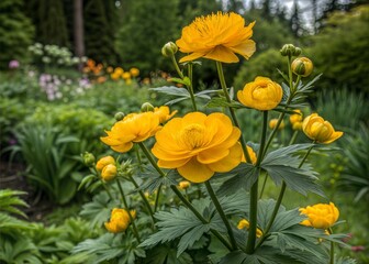 Vibrant Yellow Flowers in a Garden Setting