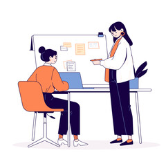 Team Brainstorming in Modern Office. A clean vector illustration of a diverse office team engaged in a creative brainstorming session- Ideal for business, HR, or workplace content.