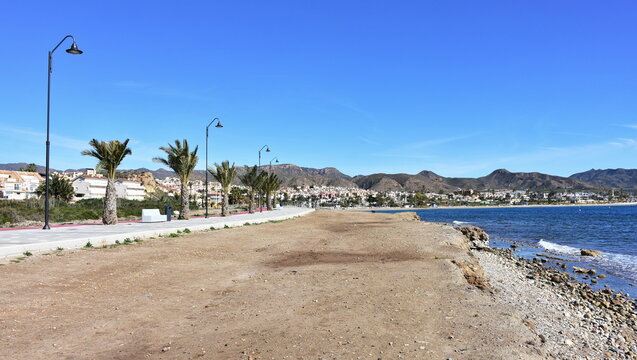 beach in village Puero de Mazarron in Spain