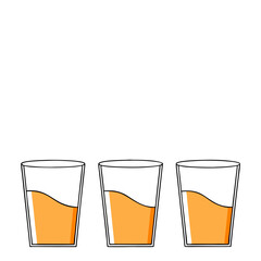 Three glasses of refreshing orange juice, a simple yet visually appealing minimalist design with bold outlines and a bright, clean white background.