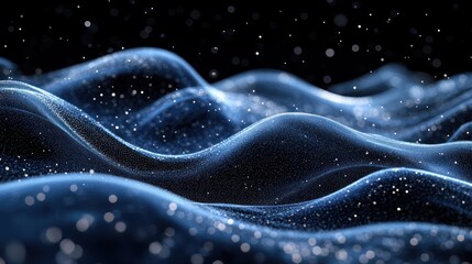 Abstract digital waves with glittering particles, dark background