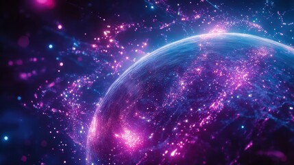 Obraz premium A glowing planet surrounded by cosmic dust and sparkling stars