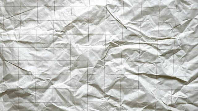 Close-up of crumpled white graph paper showing irregular wrinkles and grid lines for a textured abstract background design element