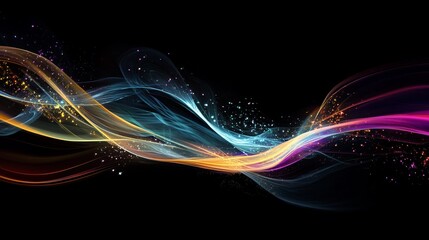 Elegant Abstract Wavy Lines with Glittering Particles on Dark Background