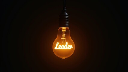 Glowing Lightbulb With Leader Word Inside