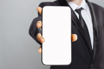 showing smartphone with blank empty white screen display for new Application or mobile website, Mockup banner
