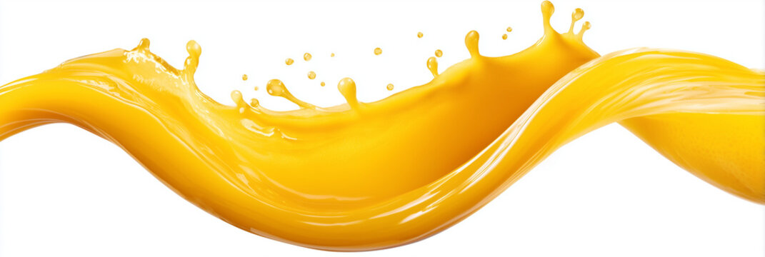 Mango juice wave splash isolated on white background