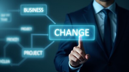 Fototapeta premium Man Touching Change Button On Screen