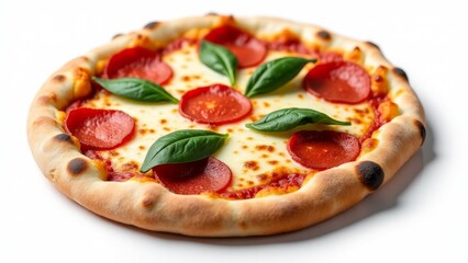 Delicious Pepperoni Pizza With Basil Leaves