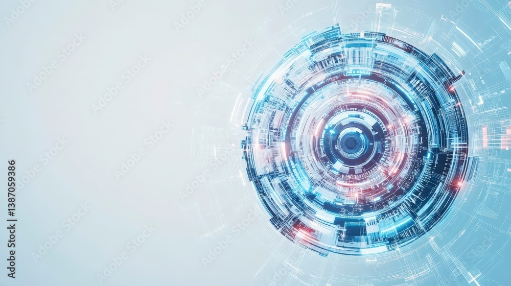 Poster abstract circular pattern with intricate lines and shapes on a light background.
