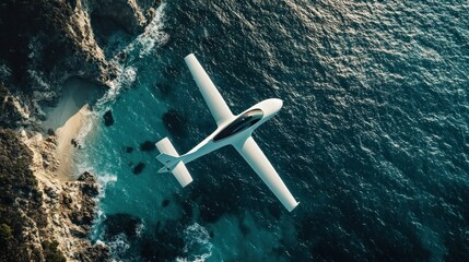 Fototapeta premium Coastal Airplane Flight, Ocean, Beach, Cliffs, Aerial View