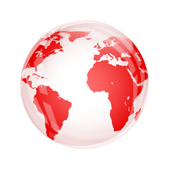 Red transparent glass earth globe on a white
