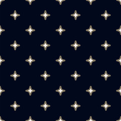 Fototapeta premium Elegant pattern classic style stars background. Dark blue banner with small starry motif. Modern stylish fabric design textile swatch ladies dress, men's shirt allover print block.