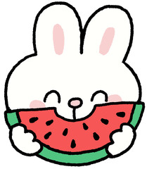 수박 먹는 토끼 일러스트 스티커 © titi.drawing