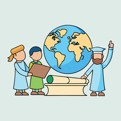 History class with globe and ancient scrolls