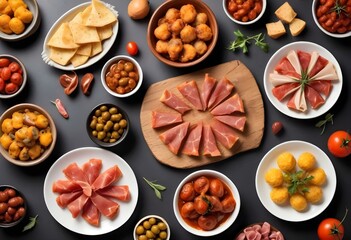 Traditional spanish tapas on white background