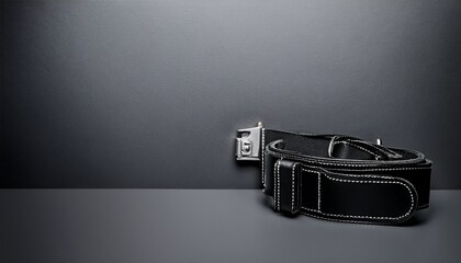 グレーのマットな背景に黒い工具ベルトが置かれたシンプルなデザイン。クールでシックな雰囲気を引き立てる構図