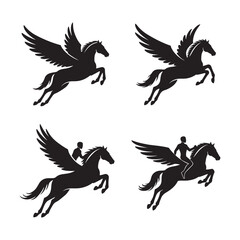 cute pegasus horse animals unicorn clipart cartoon icon set vector design illustrations