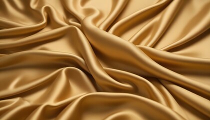 Fototapeta premium A close-up shot of a golden, shimmering fabric, possibly silk or satin, with soft, flowing folds and curves
