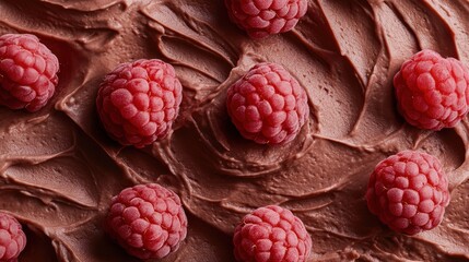 A rich chocolate mousse topped with fresh raspberries. Featuring sweetness and indulgence