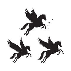 cute pegasus horse animals unicorn clipart cartoon icon set vector design illustrations