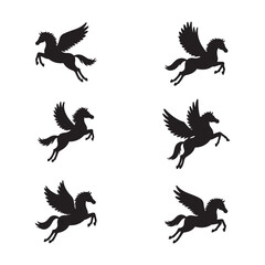 Obraz premium cute pegasus horse animals unicorn clipart cartoon icon set vector design illustrations