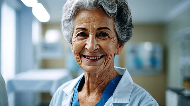 Kind Doctor's Warm Smile: A kind-hearted female doctor, beaming with genuine compassion, offers a heartwarming smile. She embodies caring and expertise within a healthcare setting.